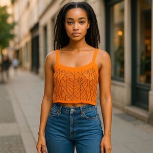 XOXO Orange Beaded Embellished Crop Sleeveless Tank Top NWT Size Small